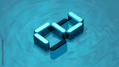 Obraz na płótnie Isometric digit 2 3D render in reflective glass floating on digital water surface. Extruded number two. w salonie