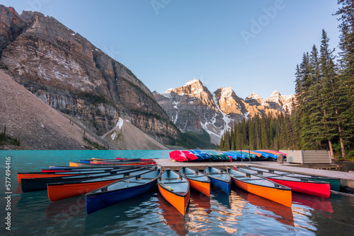 boat dock in Banff National Park at Moraine Lake in Alberta, Canada