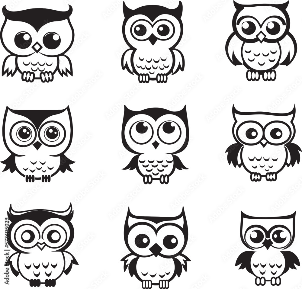 Cartoon owl set icon, Vector illustration SVG, on a white background