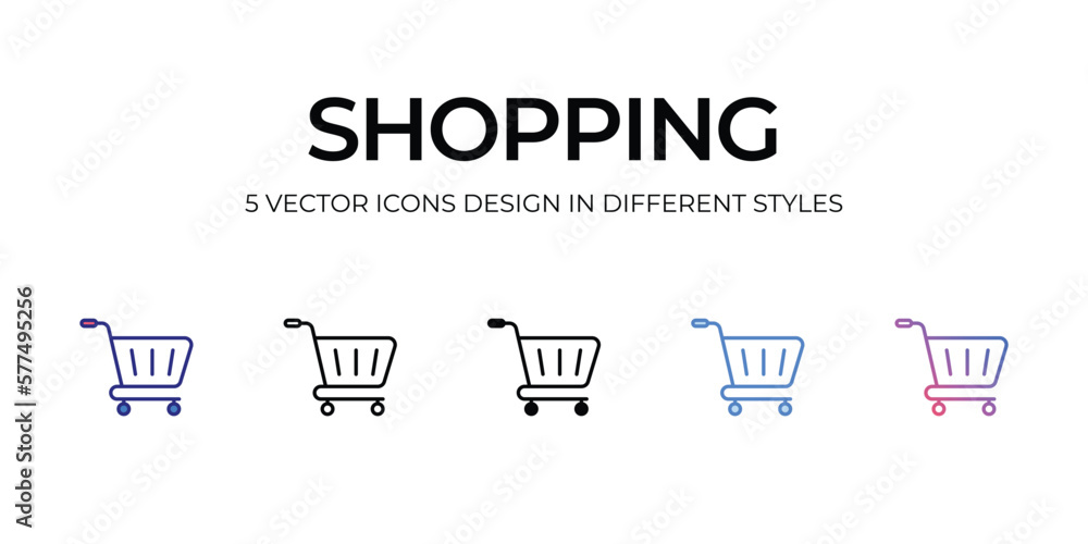 shopping Icon Design in Five style with Editable Stroke. Line, Solid, Flat Line, Duo Tone Color, and Color Gradient Line. Suitable for Web Page, Mobile App, UI, UX and GUI design. shopping Icon Design in Five style with Editable Stroke. Line, Solid, Flat Line, Duo Tone Color, and Color Gradient Line. Suitable for Web Page, Mobile App, UI, UX and GUI design.