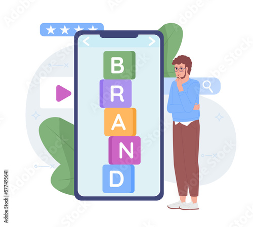 Building corporate branding on social media flat concept vector spot illustration. Editable 2D cartoon character on white for web design. Creative idea for website, mobile. Quicksand font used