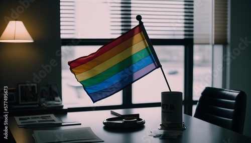 Pride flag on an office table, Generative AI (ID: 577495673)