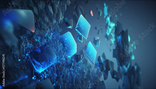 Background Shards of blue material, glass, particles, randomly scattered shards of blue particles, clear shards of ice crystal with sharp edges, design elements, wallpaper