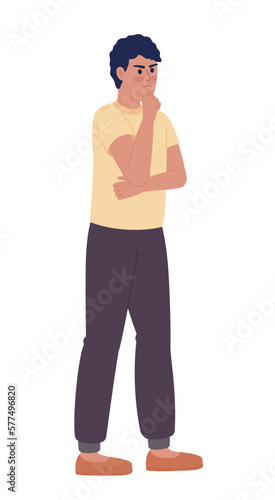 Serious man trying to solve problem semi flat color vector character. Editable figure. Full body person on white. Simple cartoon style spot illustration for web graphic design and animation