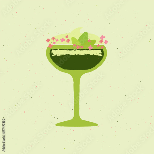 Wallpaper Mural Green Margarita drink glass with mint, flower and cream. Flat vector illustration Torontodigital.ca