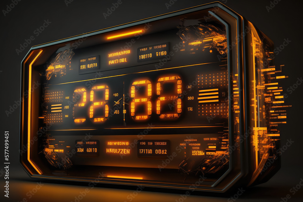extraordinary digital clock display with a timewarping effect in a