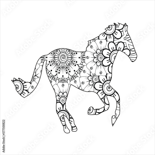 Fototapeta Naklejka Na Ścianę i Meble -  Horse animal mandala coloring page vector art