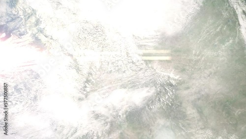 Earth zoom in from outer space to city. Zooming on Sandpoint, Idaho, USA. The animation continues by zoom out through clouds and atmosphere into space. Images from NASA photo