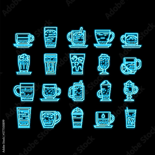Coffee Types Energy Morning Drink neon glow icon illustration