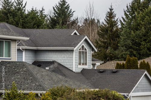 Canvas Print residential home asphalt composite shingle roofing wide angle