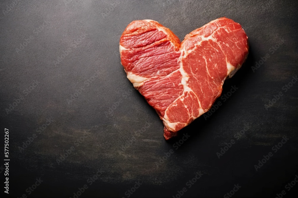 Heart shape raw fresh beef steak on metal background Heart shape raw fresh beef steak on metal background