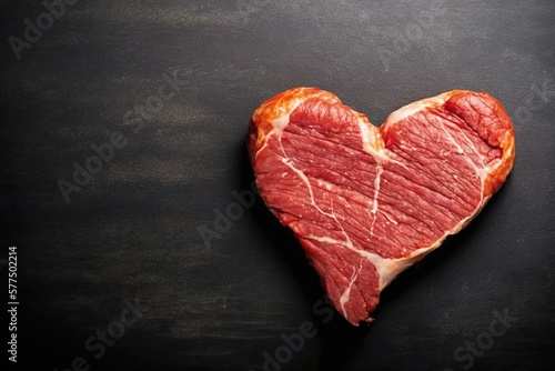 Heart shape raw fresh beef steak on metal background