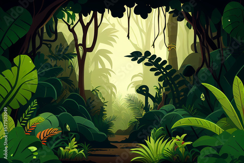 Fototapeta Naklejka Na Ścianę i Meble -  Green jungle landscape background banner illustration.
