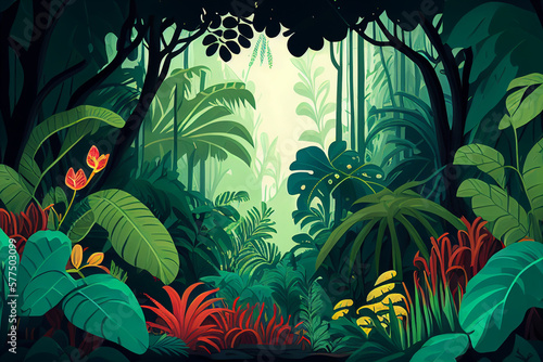 Green jungle landscape background banner illustration. photo