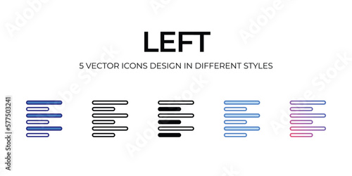 left Icon Design in Five style with Editable Stroke. Line, Solid, Flat Line, Duo Tone Color, and Color Gradient Line. Suitable for Web Page, Mobile App, UI, UX and GUI design.