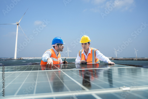 Fotografie Solar and wind farm renewable energy