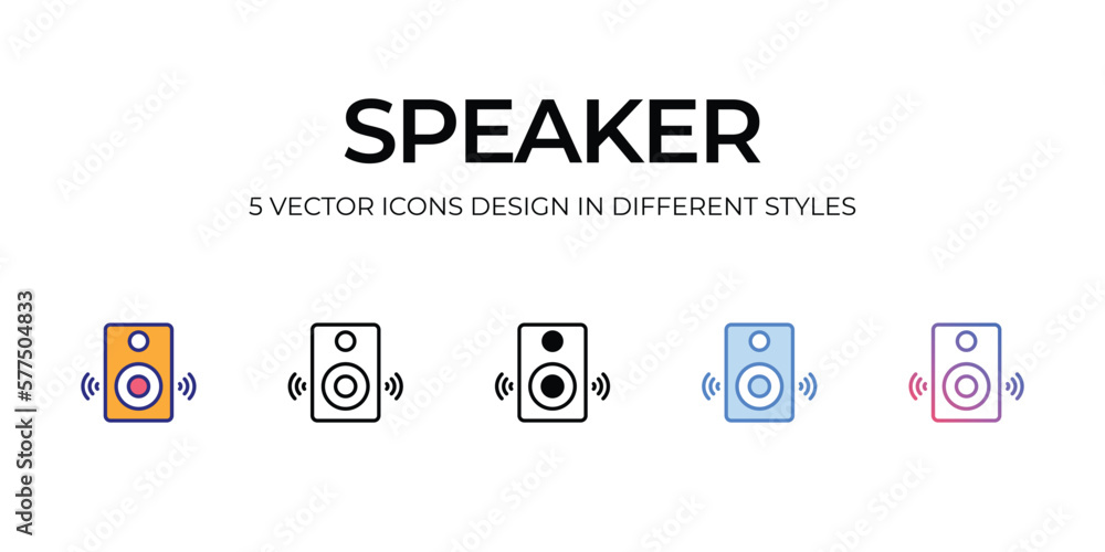 speaker Icon Design in Five style with Editable Stroke. Line, Solid, Flat Line, Duo Tone Color, and Color Gradient Line. Suitable for Web Page, Mobile App, UI, UX and GUI design. speaker Icon Design in Five style with Editable Stroke. Line, Solid, Flat Line, Duo Tone Color, and Color Gradient Line. Suitable for Web Page, Mobile App, UI, UX and GUI design.