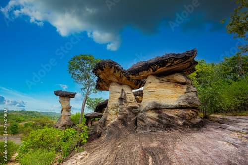 Sao Chaliang, Mushroom-like rocks that have been eroded by water and wind in Ubon Ratchathani, Thailand.