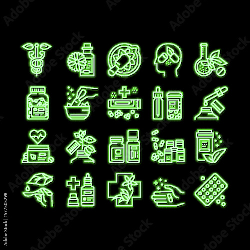 Homeopathy Medicine neon glow icon illustration