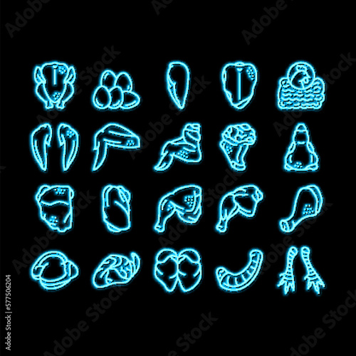 Chicken Animal Farm Raw Meat Food neon glow icon illustration