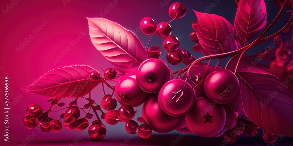 Macro shot of fresh red cherries and cranberries. - obrazy, fototapety, plakaty 
