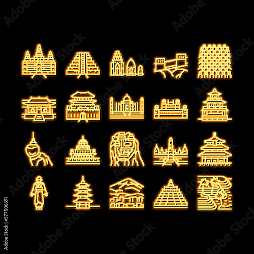 Asia Building And Land Scape neon glow icon illustration