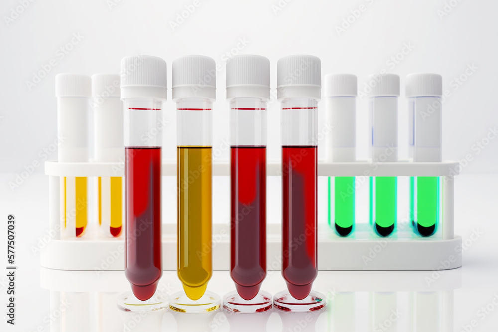 Test tubes with blood in a medical laboratory on white background. Generative ai Test tubes with blood in a medical laboratory on white background. Generative ai