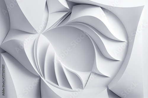 White geometric background with soft waves, origami, 3d rendering. Generative ai