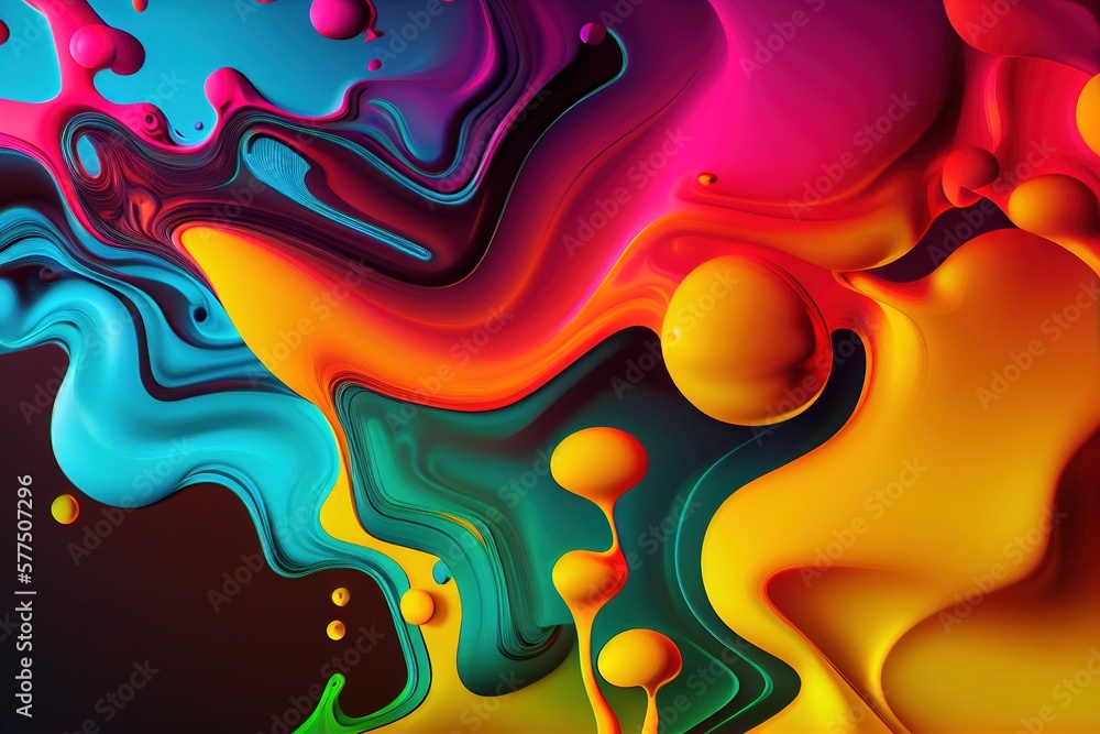 Abstract colorful background. Oil and water drops. Rainbow blurred texture. 3d render illustration, empty space, Generative AI - obrazy, fototapety, plakaty 