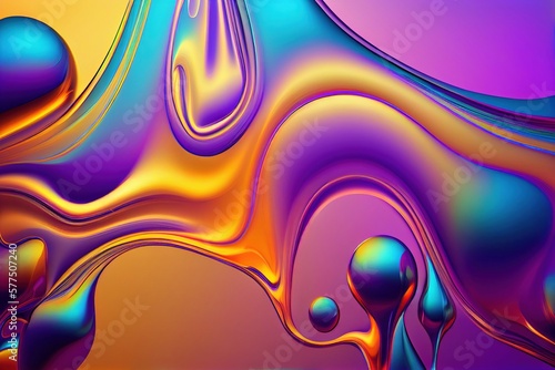 Abstract colorful background. Oil and water drops. Rainbow blurred texture. 3d render illustration, empty space, Generative AI