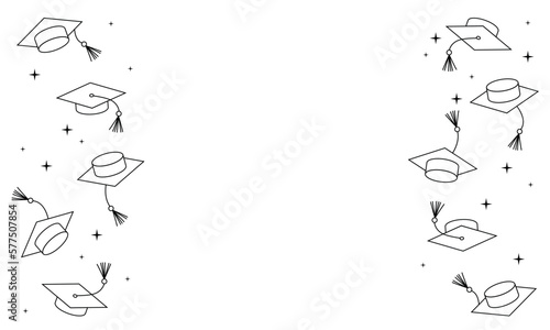 Frame with Graduation caps. Education concept. Template for graduation design, high school or college congratulation graduate, yearbook. White background
