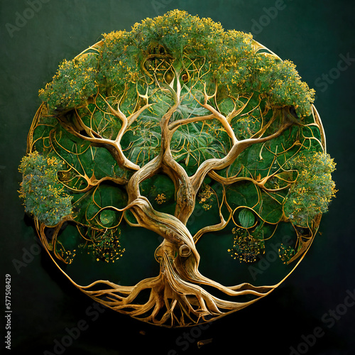 triskel, tree of life, symbol of nature and natural mandala. symbolic image of Celtic, Nordic and Slavic cultures created with Generative AI technology
