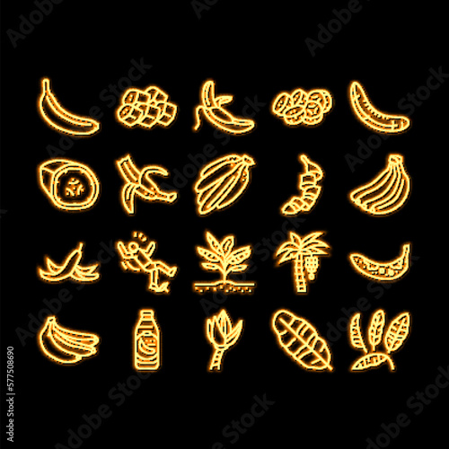 banana fruit food yellow white neon glow icon illustration