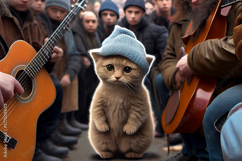 The unfortunate lonely kitten among the crowd of people will be wrapped in a warm blanket. AI Generated