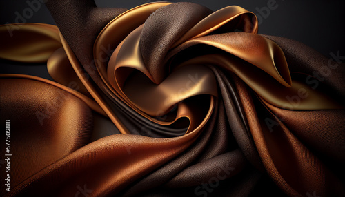 Multicolor brown shade silk satin fabric background, wave cloth. Generative AI