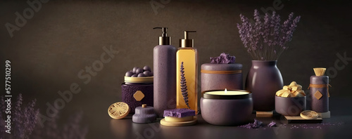 Wallpaper Mural spa or meditation massage therapy center table setting of aromatic candles towels and oil bottles and flowers with copy space area - Generative AI Torontodigital.ca