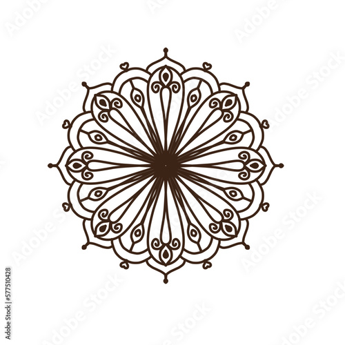 Circular pattern in mandala shape for Henna, Mehndi, tattoo, decoration. Decorative ornament in ethnic oriental style. Coloring book page.
