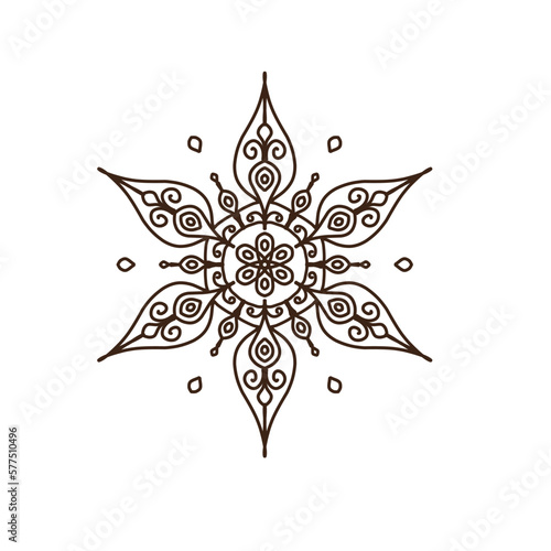 Circular pattern in mandala shape for Henna, Mehndi, tattoo, decoration. Decorative ornament in ethnic oriental style. Coloring book page.