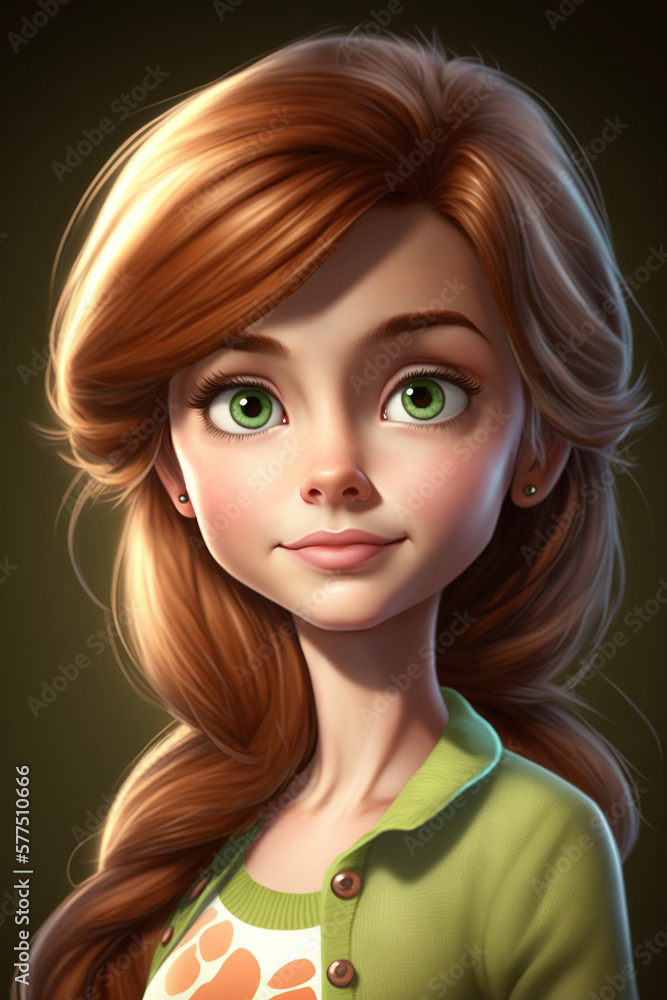 beautiful young woman, redhead blond girl closeup portrait with wavy hair and green eyes - Generative AI beautiful young woman, redhead blond girl closeup portrait with wavy hair and green eyes - Generative AI