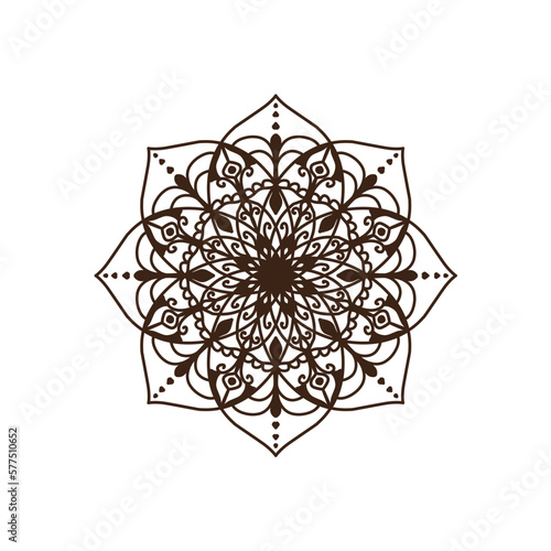 Circular pattern in mandala shape for Henna, Mehndi, tattoo, decoration. Decorative ornament in ethnic oriental style. Coloring book page.