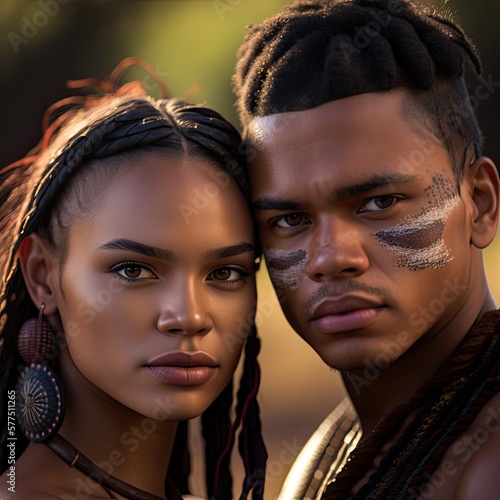 Young african couple from a traditional tribe, Ai Generative.
