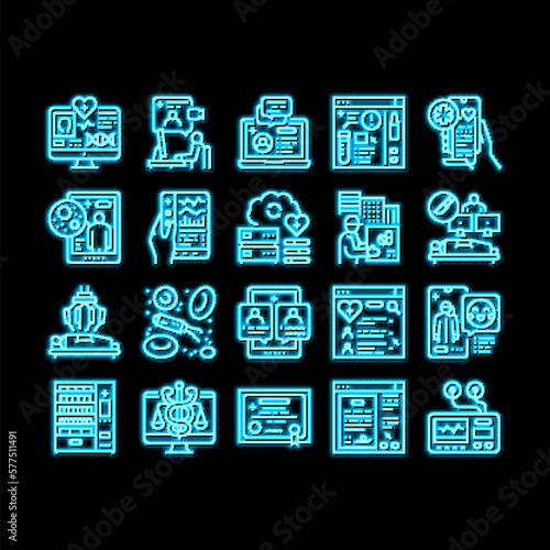 Telehealth Medicine Treatment neon glow icon illustration