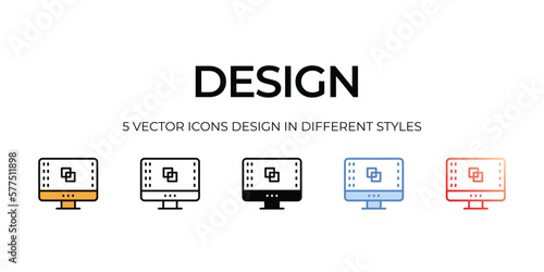 design Icon Design in Five style with Editable Stroke. Line, Solid, Flat Line, Duo Tone Color, and Color Gradient Line. Suitable for Web Page, Mobile App, UI, UX and GUI design.