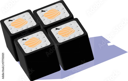 3D maki sushi on white background, japanese food 