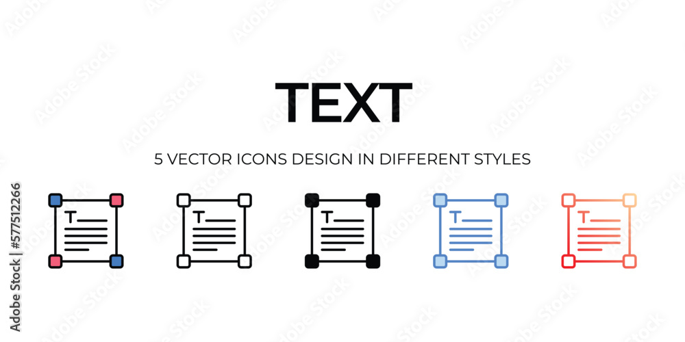 text Icon Design in Five style with Editable Stroke. Line, Solid, Flat Line, Duo Tone Color, and Color Gradient Line. Suitable for Web Page, Mobile App, UI, UX and GUI design. text Icon Design in Five style with Editable Stroke. Line, Solid, Flat Line, Duo Tone Color, and Color Gradient Line. Suitable for Web Page, Mobile App, UI, UX and GUI design.