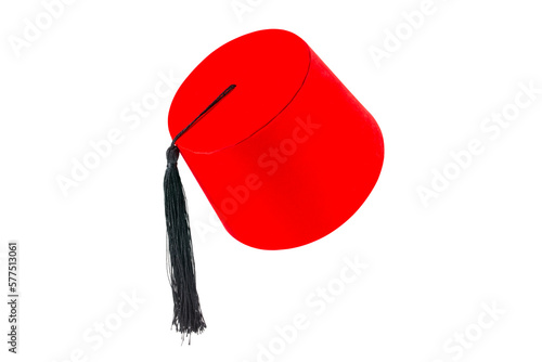 Red hat fez isolated on white background photo