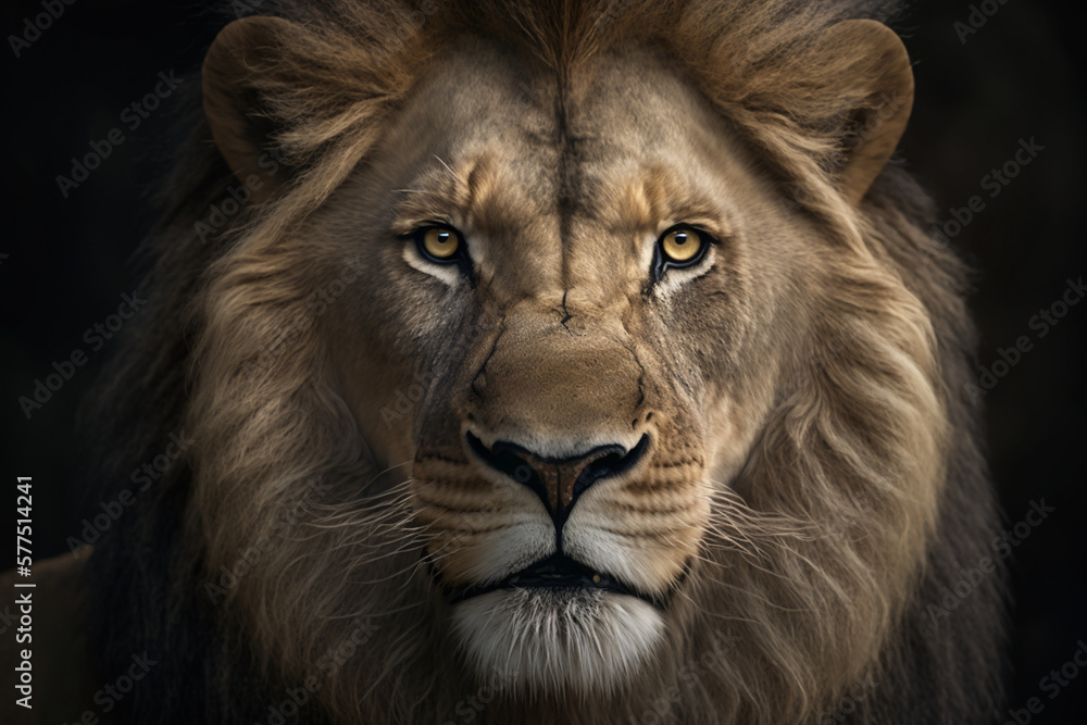 close up of a lion's face, Generative AI