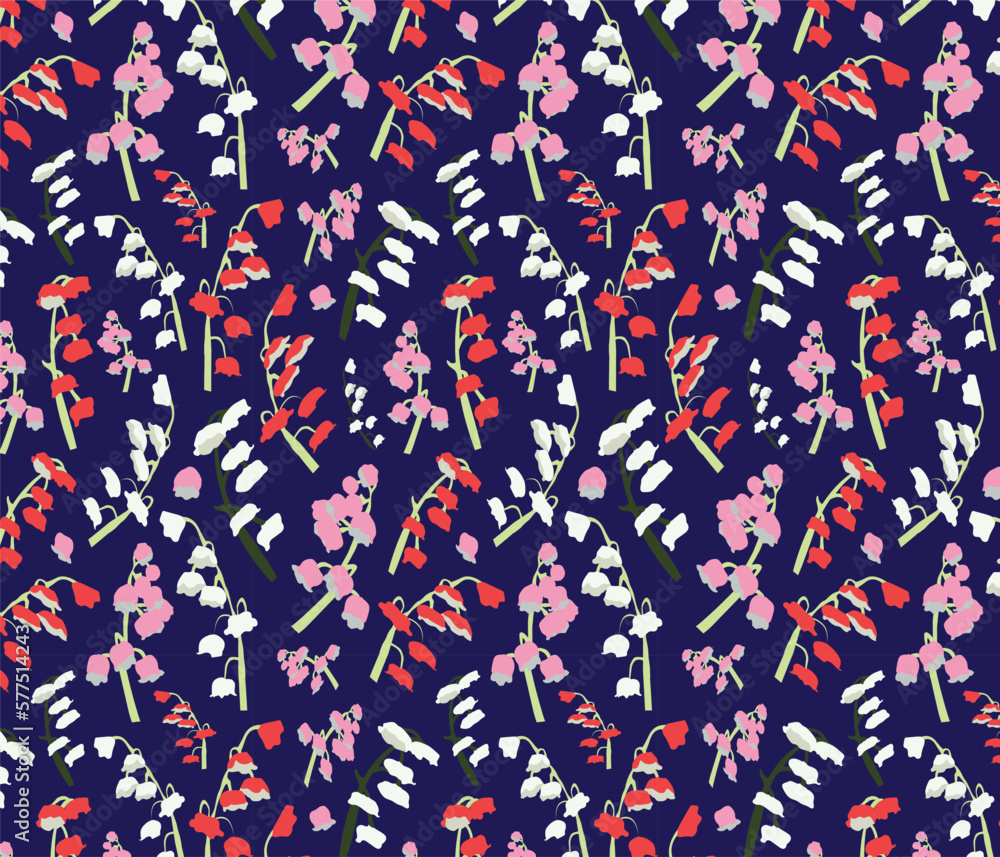 Floral vector repeat pattern with pink, red and white flowers on Blue background. Floral vector repeat pattern with pink, red and white flowers on Blue background.