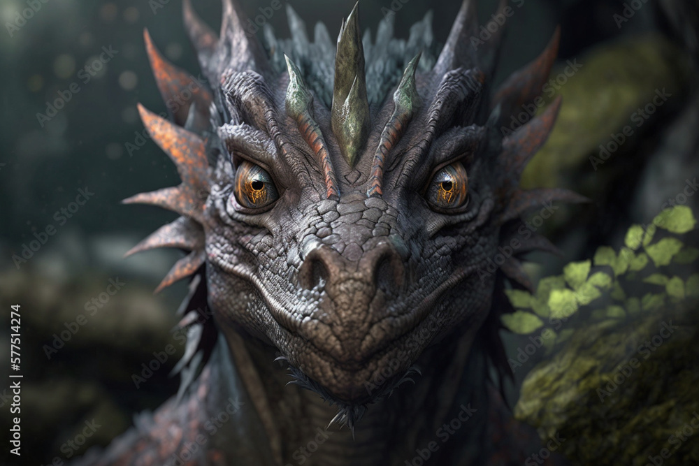 close-up of a dragon's face, Generative AI