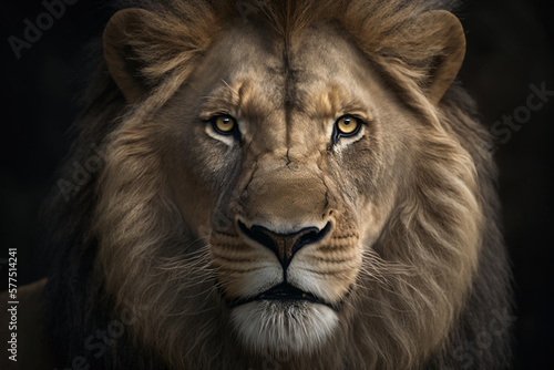 close up of a lion's face, Generative AI © scrawled soul